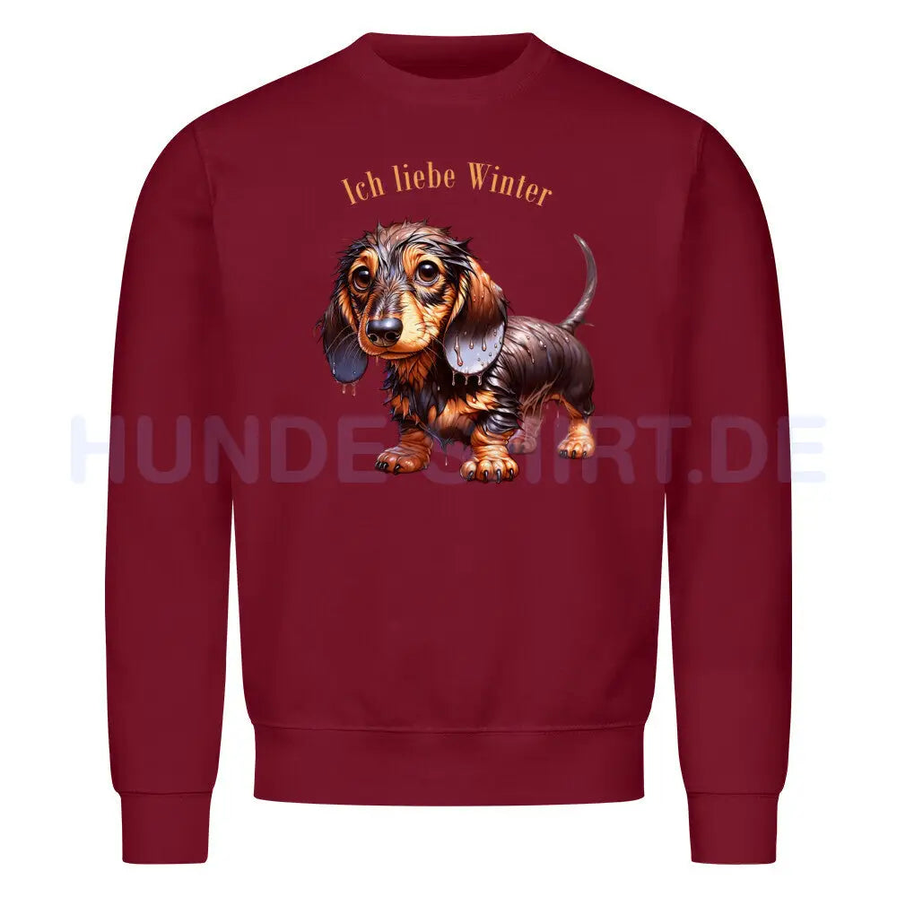 Premium Sweatshirt "Dackel - Ich liebe Winter" Burgunder – hunde-shirt.de