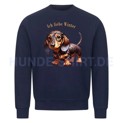 Premium Sweatshirt "Dackel - Ich liebe Winter" Navy Blue – hunde-shirt.de