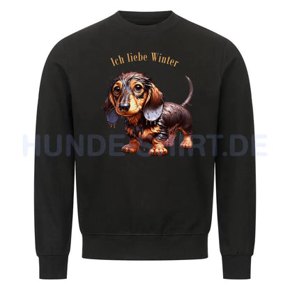 Premium Sweatshirt "Dackel - Ich liebe Winter" Schwarz – hunde-shirt.de