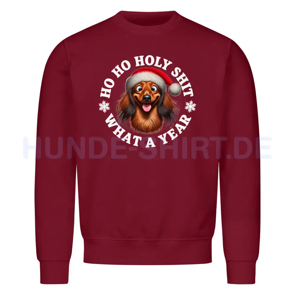 Premium Sweatshirt "Dackel ( Langhaar ) - HO HO..." Burgunder – hunde-shirt.de