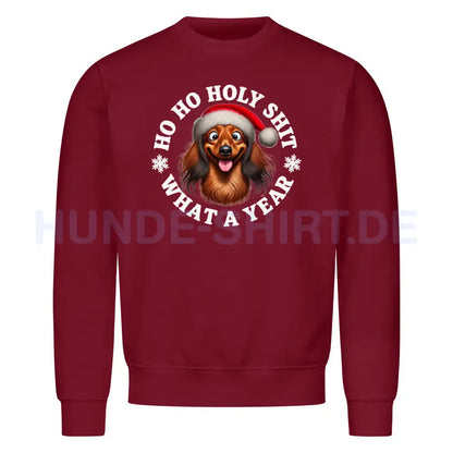 Premium Sweatshirt "Dackel ( Langhaar ) - HO HO..." Burgunder – hunde-shirt.de