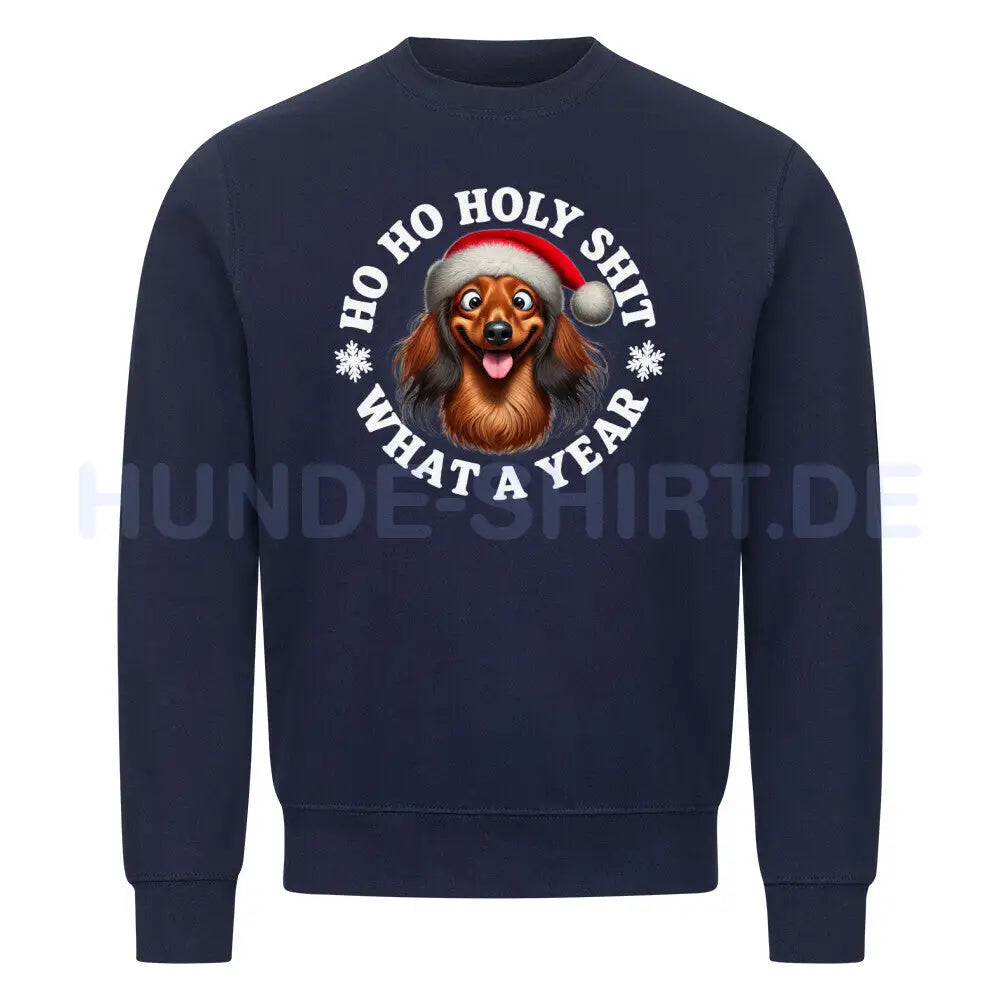 Premium Sweatshirt "Dackel ( Langhaar ) - HO HO..." Navy Blue – hunde-shirt.de