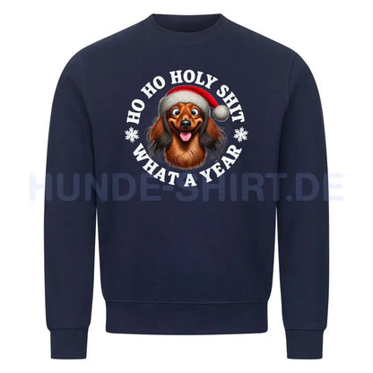 Premium Sweatshirt "Dackel ( Langhaar ) - HO HO..." Navy Blue – hunde-shirt.de