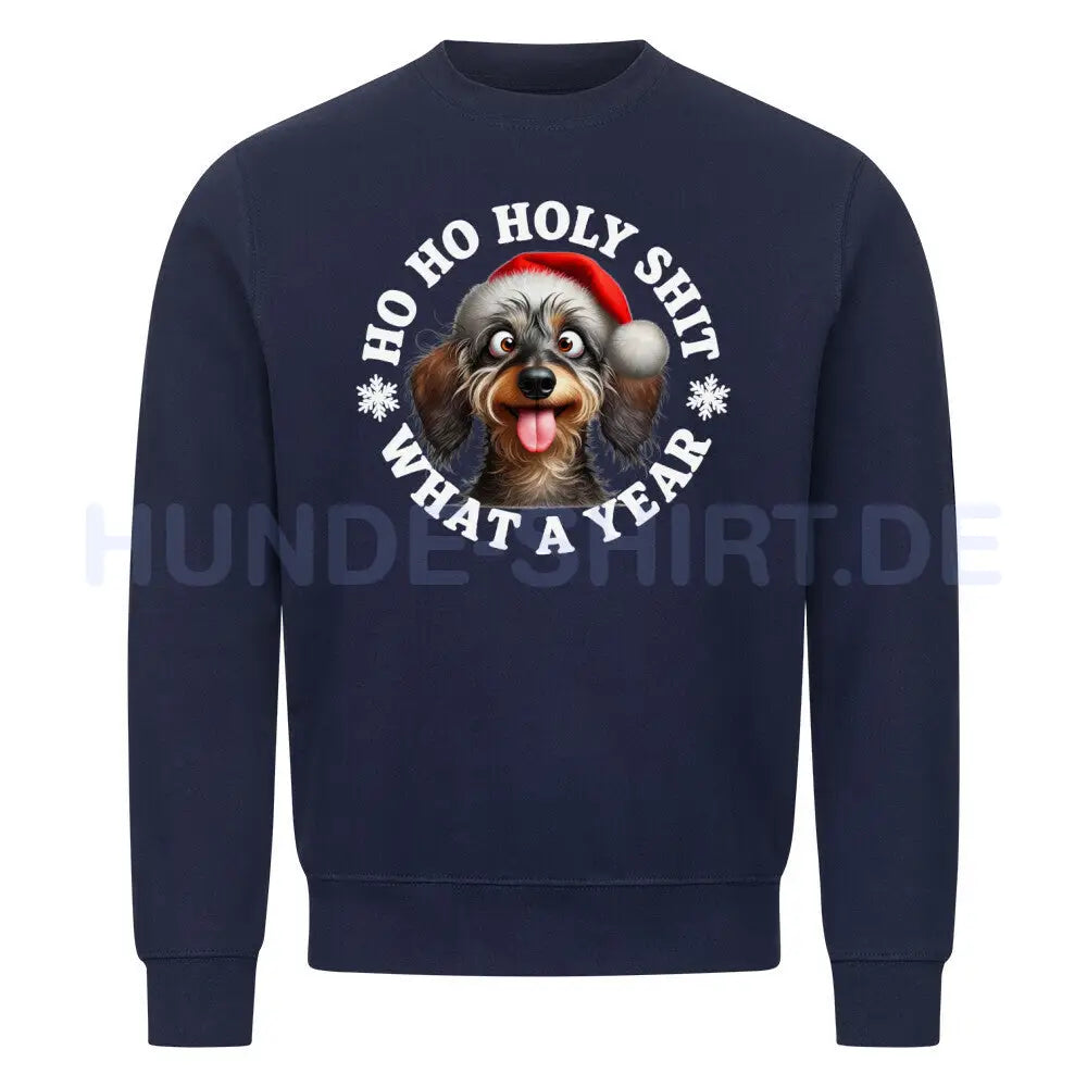 Premium Sweatshirt "Dackel ( Rauhaar ) - HO HO..." Navy Blue – hunde-shirt.de