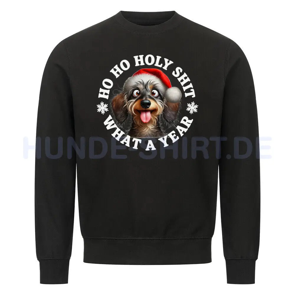 Premium Sweatshirt "Dackel ( Rauhaar ) - HO HO..." Schwarz – hunde-shirt.de