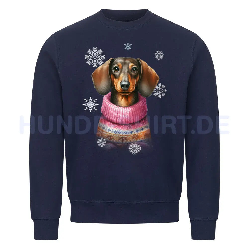 Premium Sweatshirt "Dackel Winter" Navy Blue – hunde-shirt.de