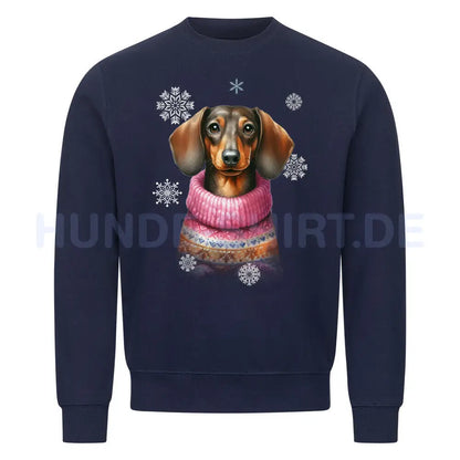 Premium Sweatshirt "Dackel Winter" Navy Blue – hunde-shirt.de