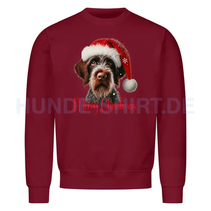 Premium Sweatshirt "Deutsch Drahthaar - Merry Christmas" Burgunder – hunde-shirt.de