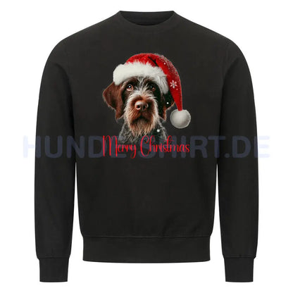 Premium Sweatshirt "Deutsch Drahthaar - Merry Christmas" Schwarz – hunde-shirt.de