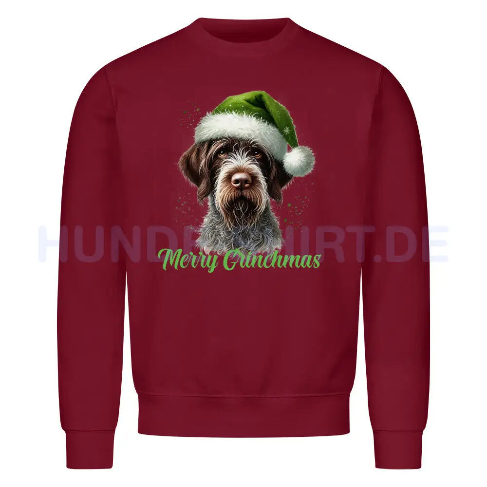 Premium Sweatshirt "Deutsch Drahthaar - Merry Grinchmas" Burgunder – hunde-shirt.de