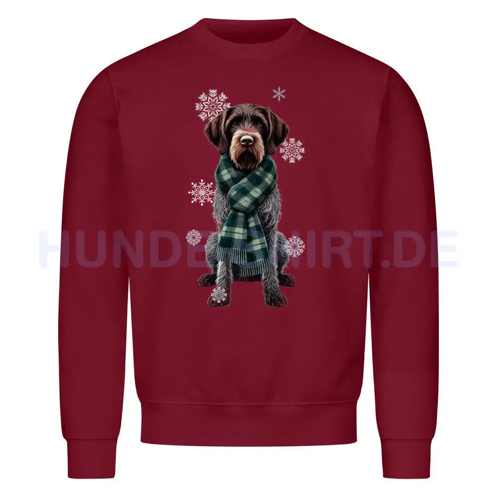 Premium Sweatshirt "Deutsch Drahthaar Winter" Burgunder – hunde-shirt.de