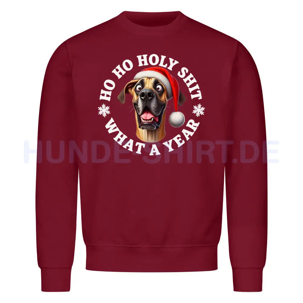 Premium Sweatshirt "Deutsche Dogge - HO HO..." Burgunder – hunde-shirt.de