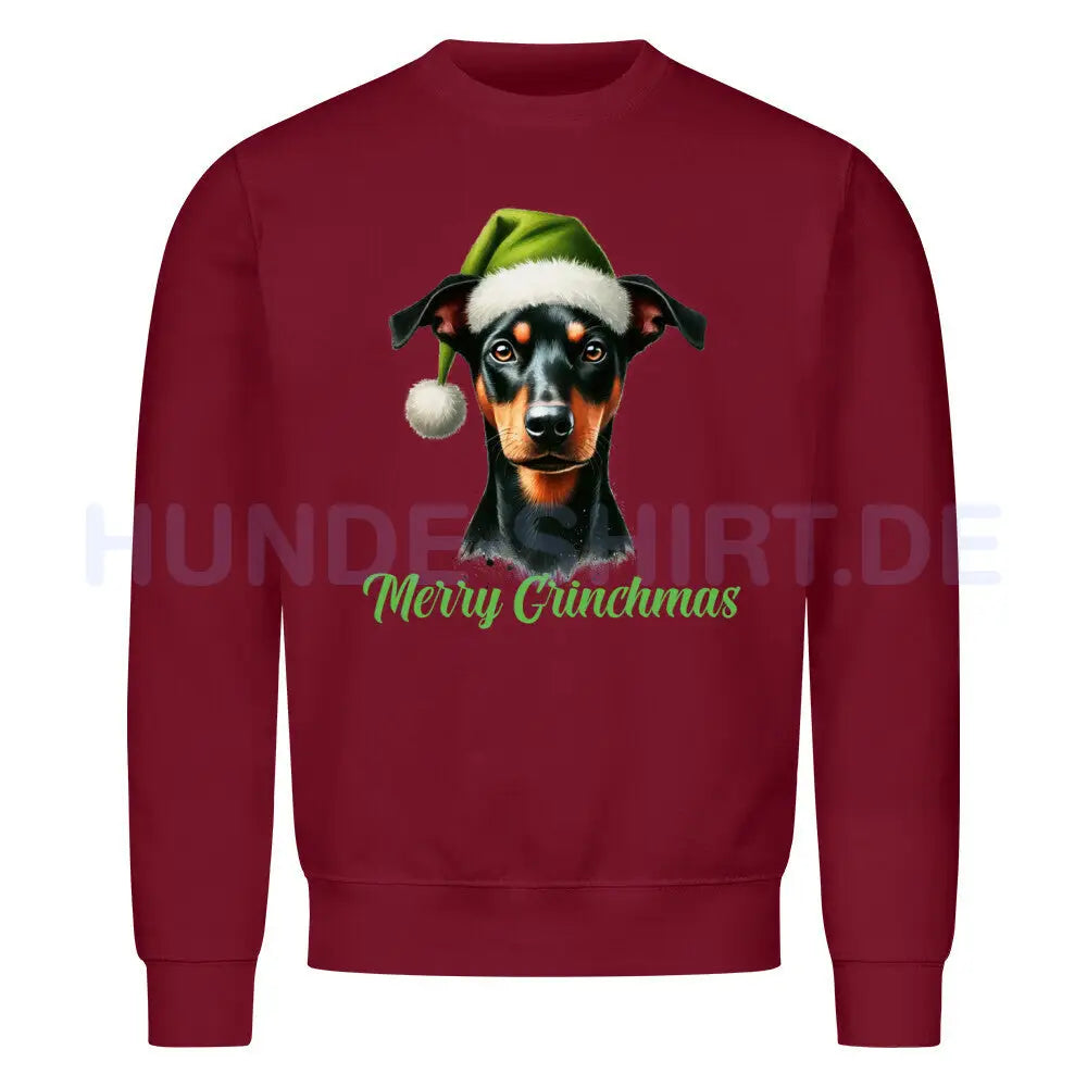 Premium Sweatshirt "Deutscher Pinscher - Merry Grinchmas" Burgunder – hunde-shirt.de