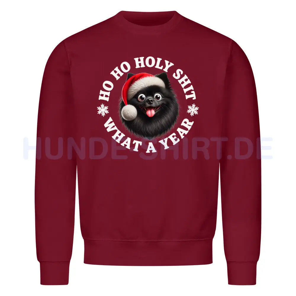 Premium Sweatshirt "Deutscher Spitz ( schwarz ) - HO HO..." Burgunder – hunde-shirt.de