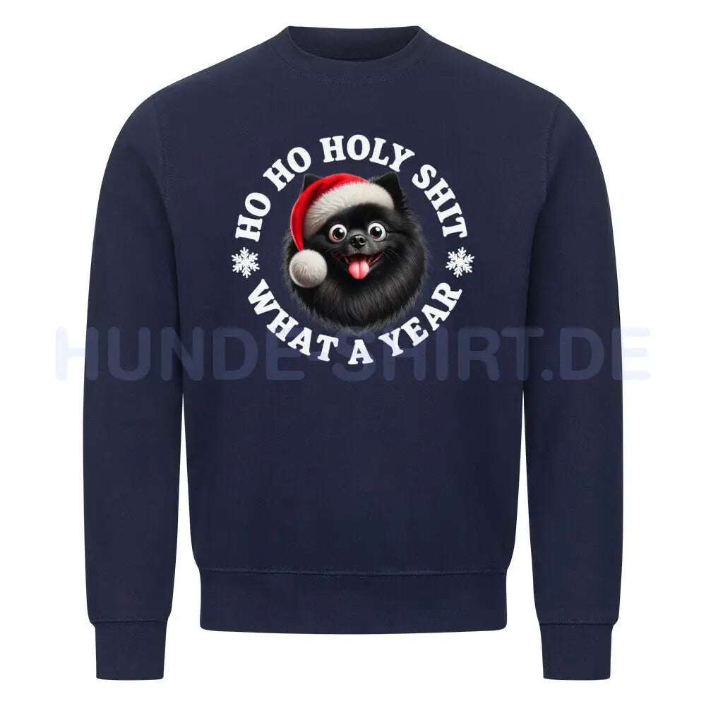 Premium Sweatshirt "Deutscher Spitz ( schwarz ) - HO HO..." Navy Blue – hunde-shirt.de