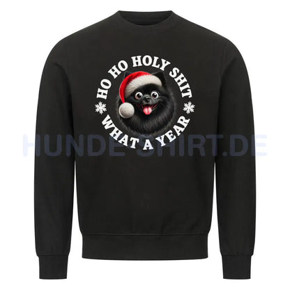 Premium Sweatshirt "Deutscher Spitz ( schwarz ) - HO HO..." Schwarz – hunde-shirt.de