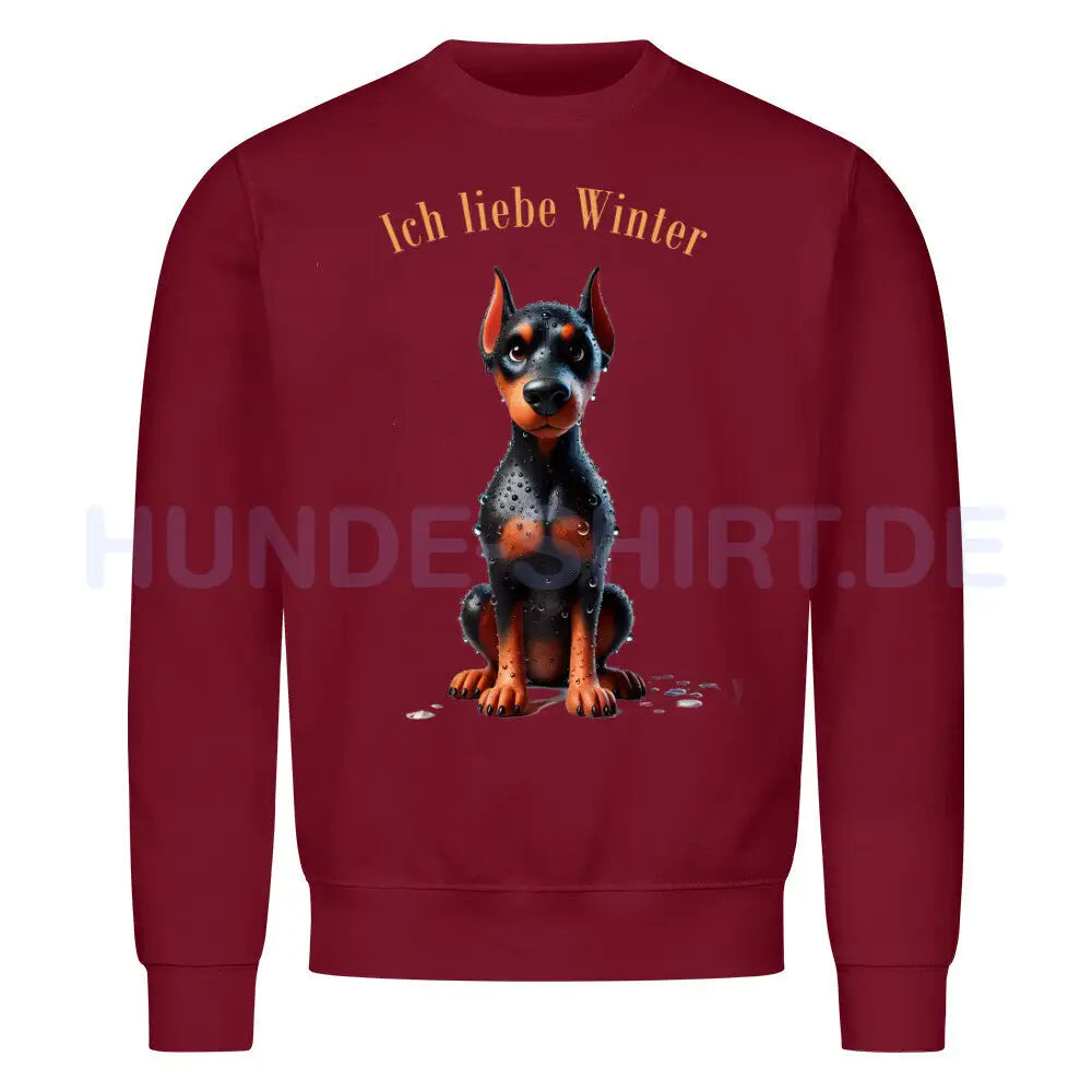 Premium Sweatshirt "Dobermann - Ich liebe Winter" Burgunder – hunde-shirt.de