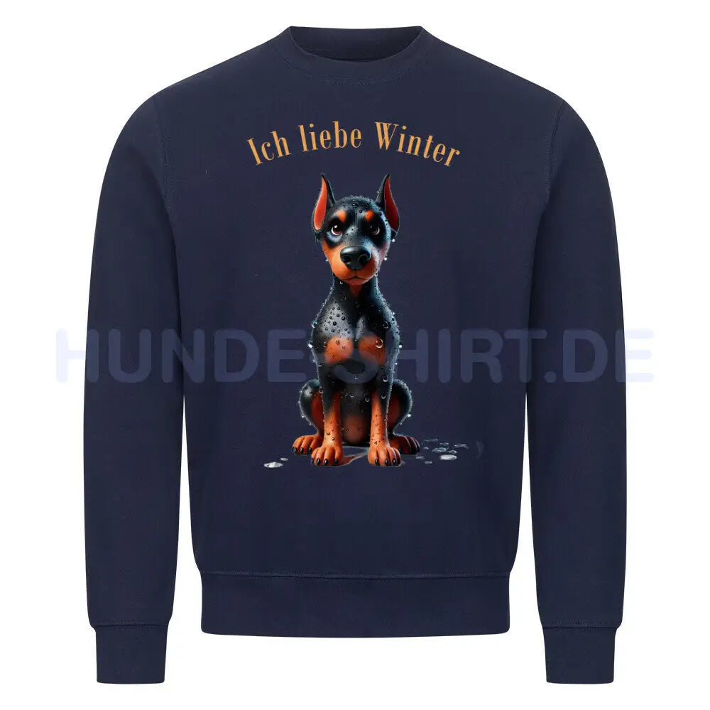 Premium Sweatshirt "Dobermann - Ich liebe Winter" Navy Blue – hunde-shirt.de