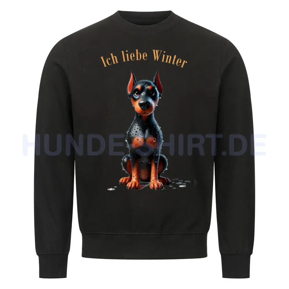 Premium Sweatshirt "Dobermann - Ich liebe Winter" Schwarz – hunde-shirt.de