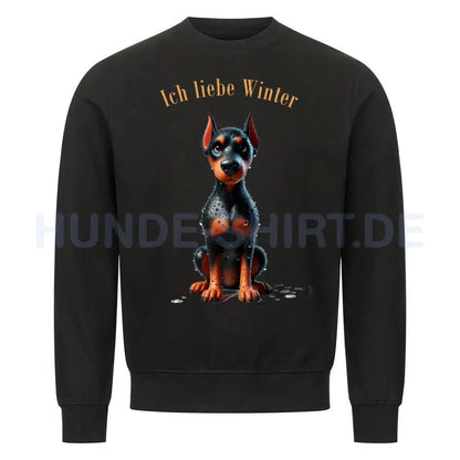 Premium Sweatshirt "Dobermann - Ich liebe Winter" Schwarz – hunde-shirt.de