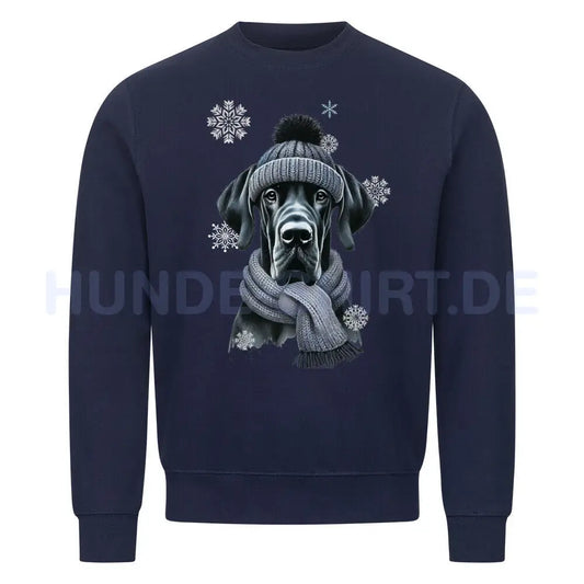 Premium Sweatshirt "Dogge schwarz Winter" Navy Blue – hunde-shirt.de