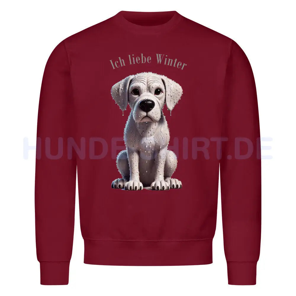 Premium Sweatshirt "Dogo Argentino - Ich liebe Winter" Burgunder – hunde-shirt.de