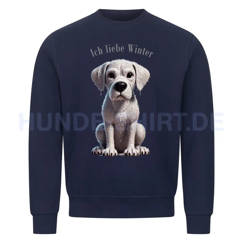 Premium Sweatshirt "Dogo Argentino - Ich liebe Winter" Navy Blue – hunde-shirt.de