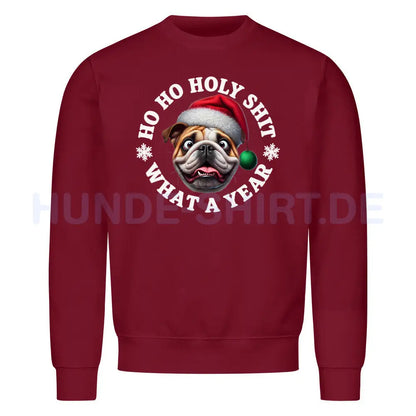 Premium Sweatshirt "English Bulldog - HO HO..." Burgunder – hunde-shirt.de