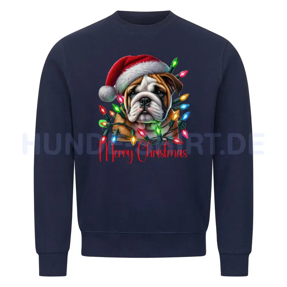 Premium Sweatshirt "English Bulldog - Merry Christmas" Navy Blue – hunde-shirt.de