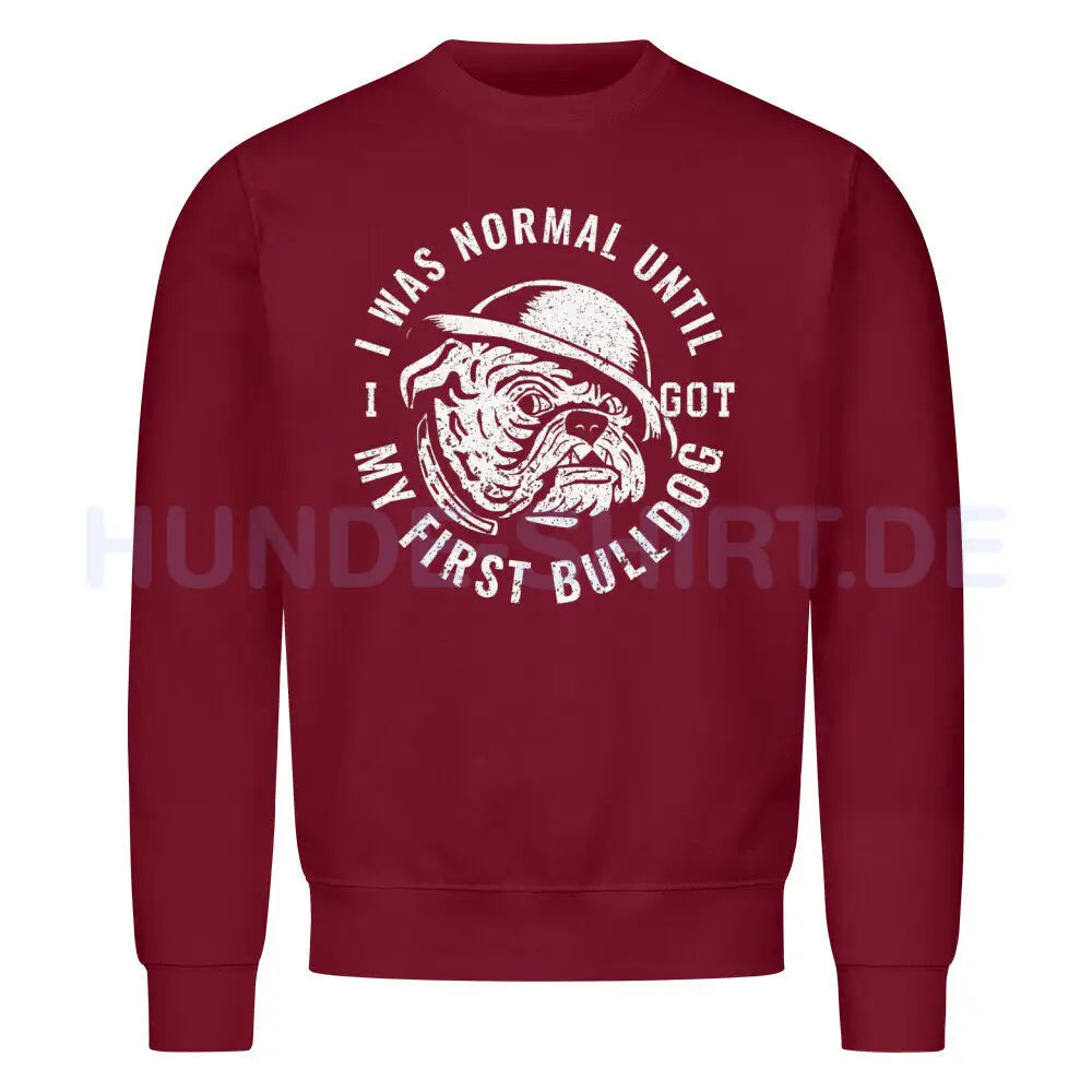 Premium Sweatshirt "English Bulldog - My first Bulldog" Burgunder – hunde-shirt.de