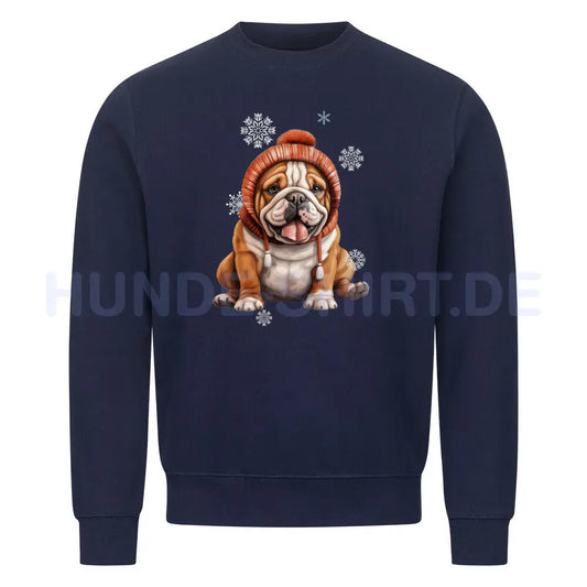 Premium Sweatshirt "English Bulldog Winter Puppy" Navy Blue – hunde-shirt.de