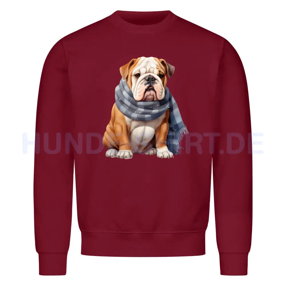 Premium Sweatshirt "English Bulldog - Winter" Burgunder – hunde-shirt.de