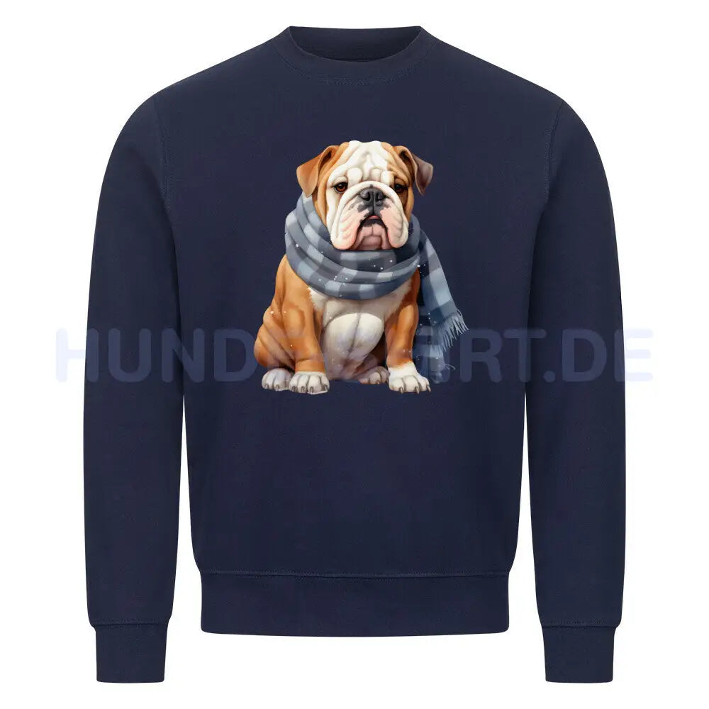 Premium Sweatshirt "English Bulldog - Winter" Navy Blue – hunde-shirt.de