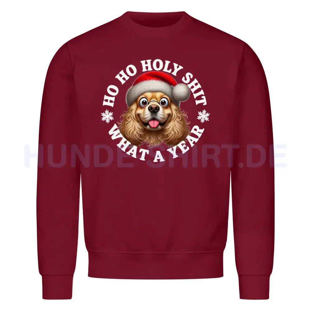 Premium Sweatshirt "English Cocker - HO HO... 2" Burgunder – hunde-shirt.de