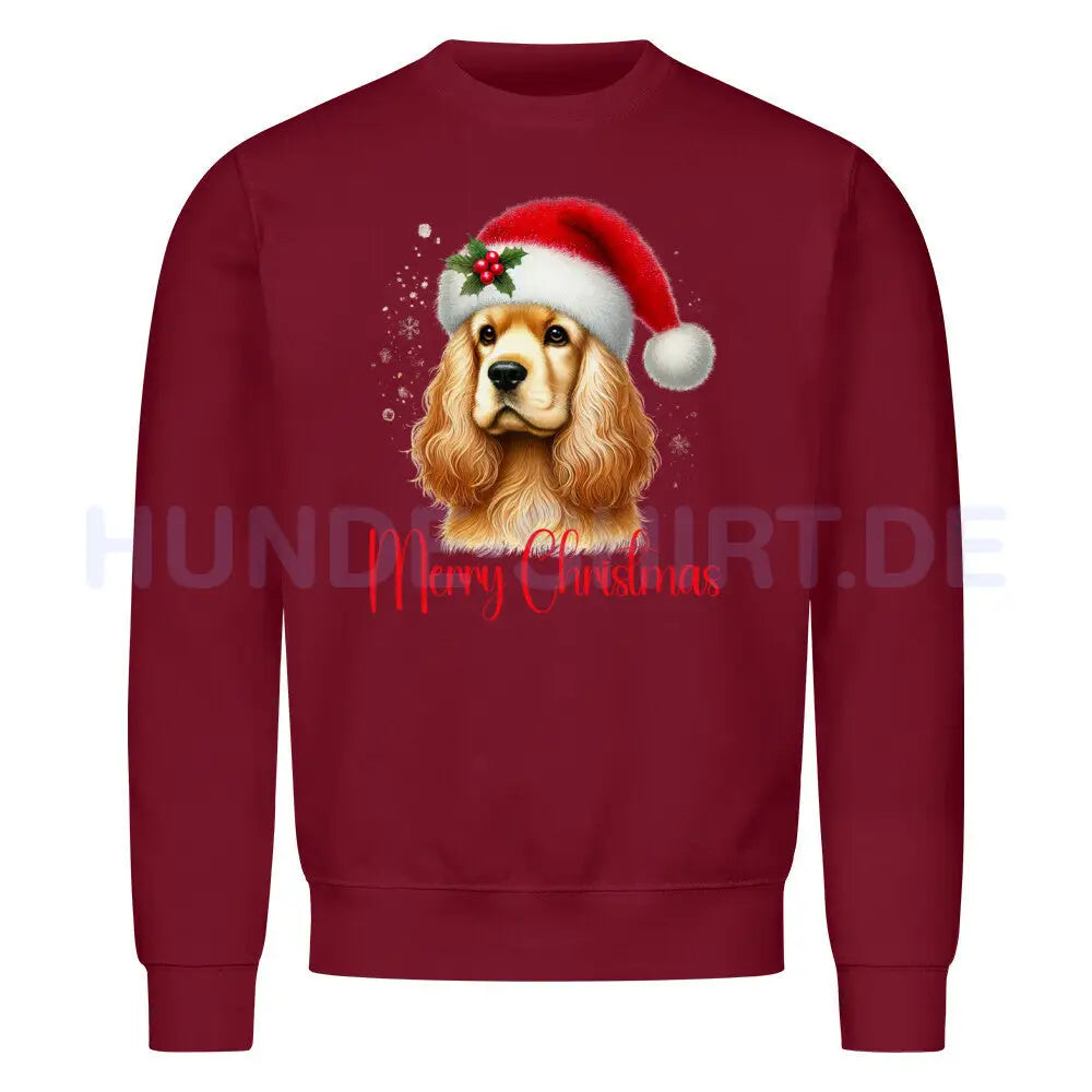 Premium Sweatshirt "English Cocker - Merry Christmas" Burgunder – hunde-shirt.de