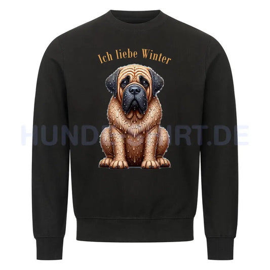 Premium Sweatshirt "English Mastiff - Ich liebe Winter" Schwarz – hunde-shirt.de