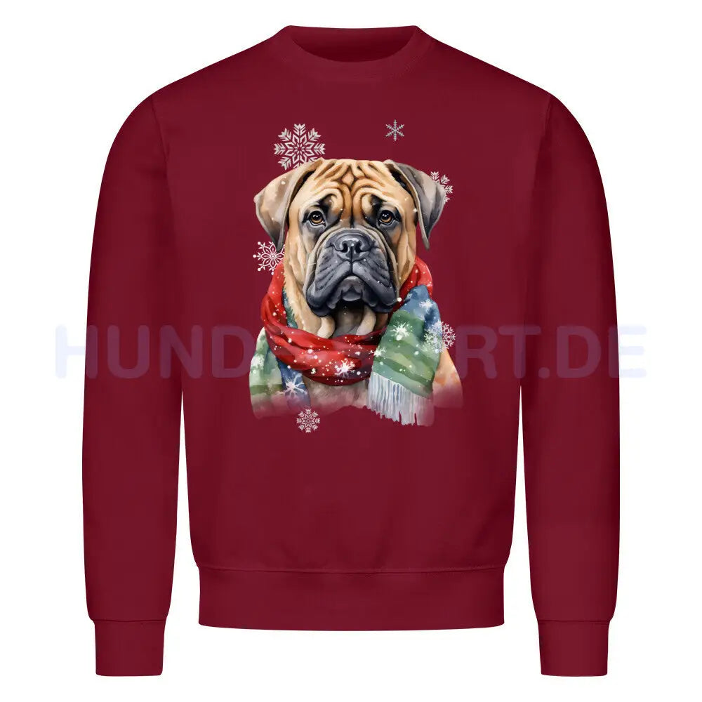 Premium Sweatshirt "English Mastiff Winter" Burgunder – hunde-shirt.de