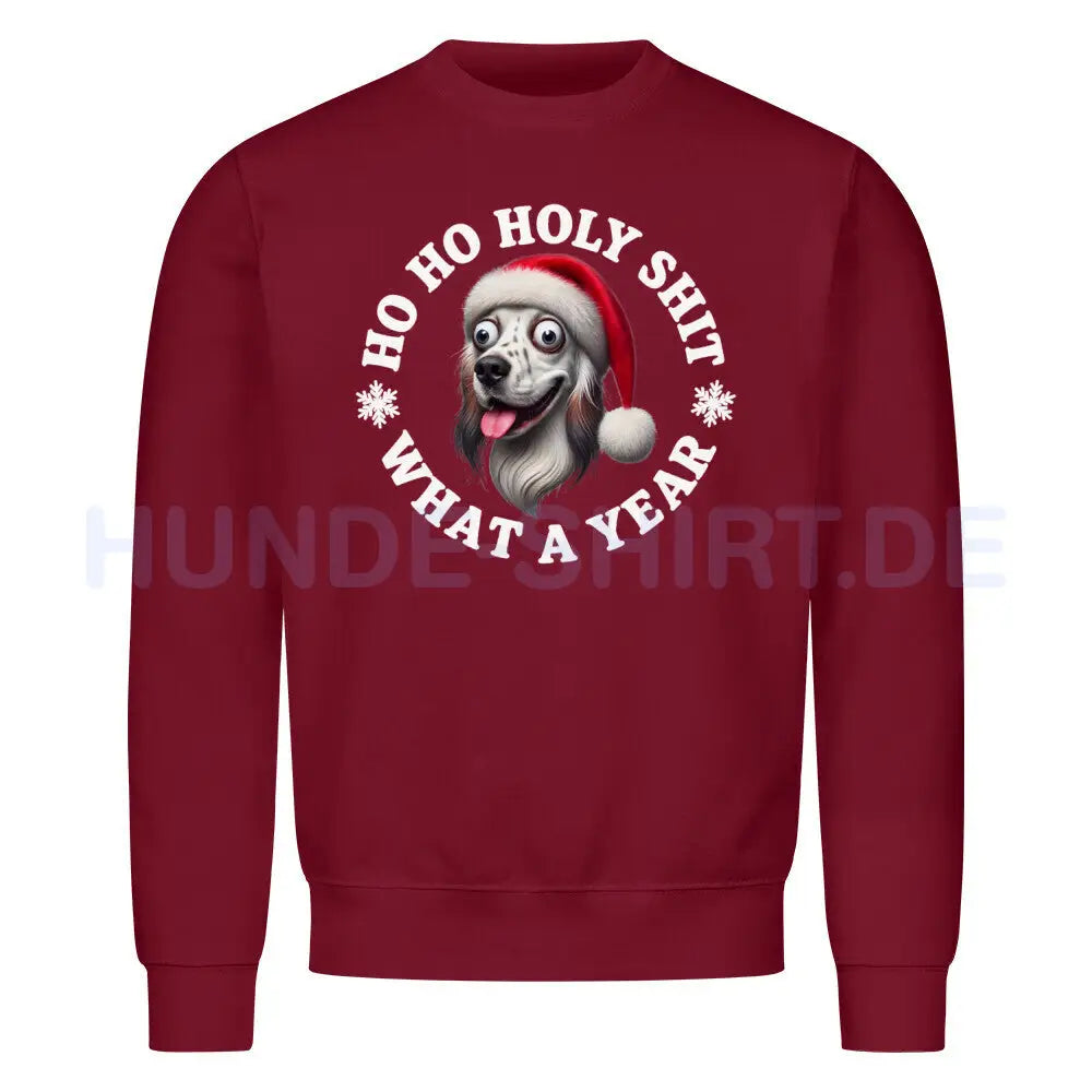 Premium Sweatshirt "English Setter - HO HO..." Burgunder – hunde-shirt.de