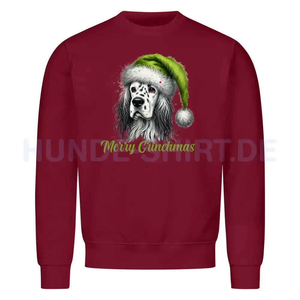 Premium Sweatshirt "English Setter - Merry Grinchmas" Burgunder – hunde-shirt.de