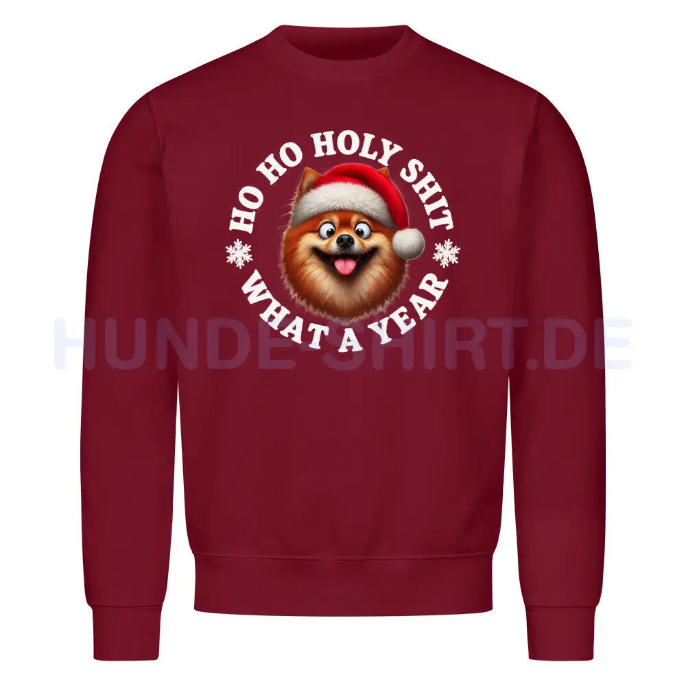 Premium Sweatshirt "Finnischer Spitz - HO HO..." Burgunder – hunde-shirt.de