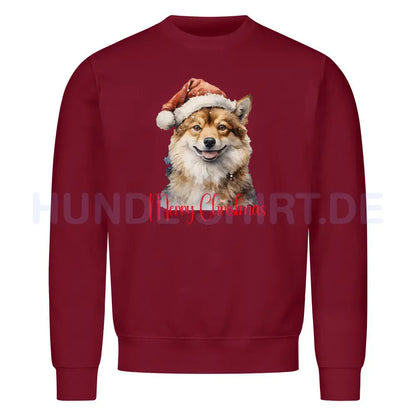 Premium Sweatshirt "Finnischer Spitz - Merry Christmas" Burgunder – hunde-shirt.de