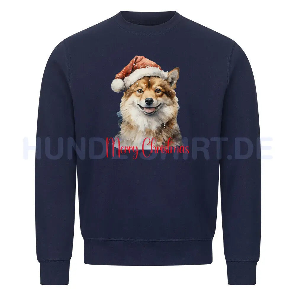 Premium Sweatshirt "Finnischer Spitz - Merry Christmas" Navy Blue – hunde-shirt.de