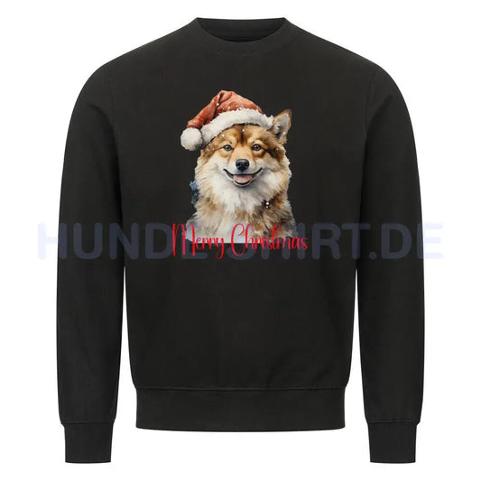 Premium Sweatshirt "Finnischer Spitz - Merry Christmas" Schwarz – hunde-shirt.de