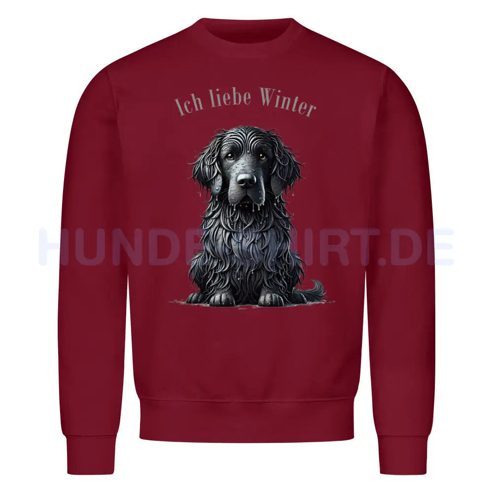 Premium Sweatshirt "Flat Coated Retriever - Ich liebe Winter" Burgunder – hunde-shirt.de