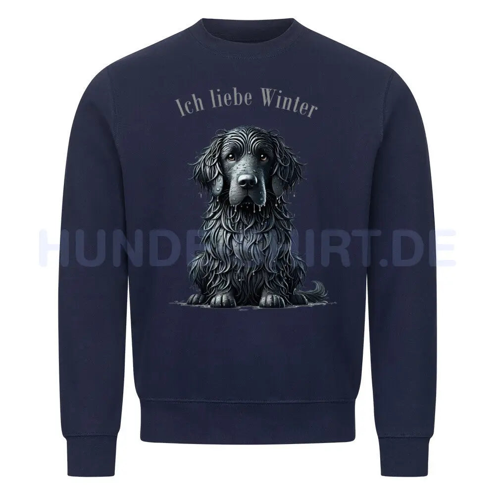 Premium Sweatshirt "Flat Coated Retriever - Ich liebe Winter" Navy Blue – hunde-shirt.de