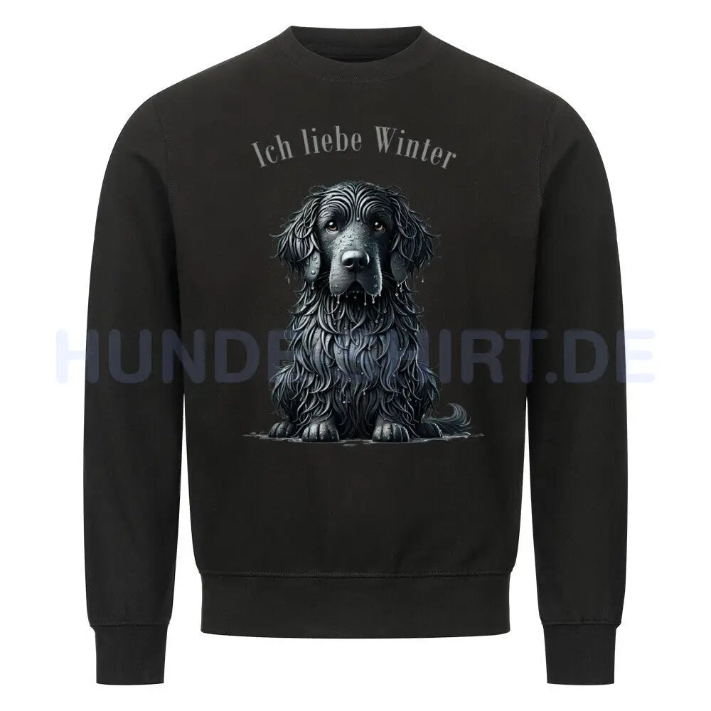 Premium Sweatshirt "Flat Coated Retriever - Ich liebe Winter" Schwarz – hunde-shirt.de