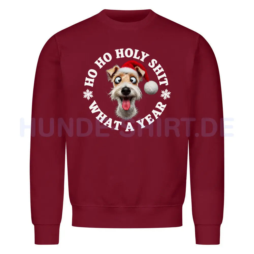 Premium Sweatshirt "Foxterrier ( Drahthaar ) - HO HO..." Burgunder – hunde-shirt.de