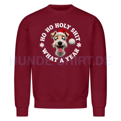 Premium Sweatshirt "Foxterrier ( Drahthaar ) - HO HO..." Burgunder – hunde-shirt.de