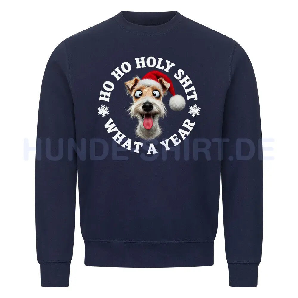 Premium Sweatshirt "Foxterrier ( Drahthaar ) - HO HO..." Navy Blue – hunde-shirt.de