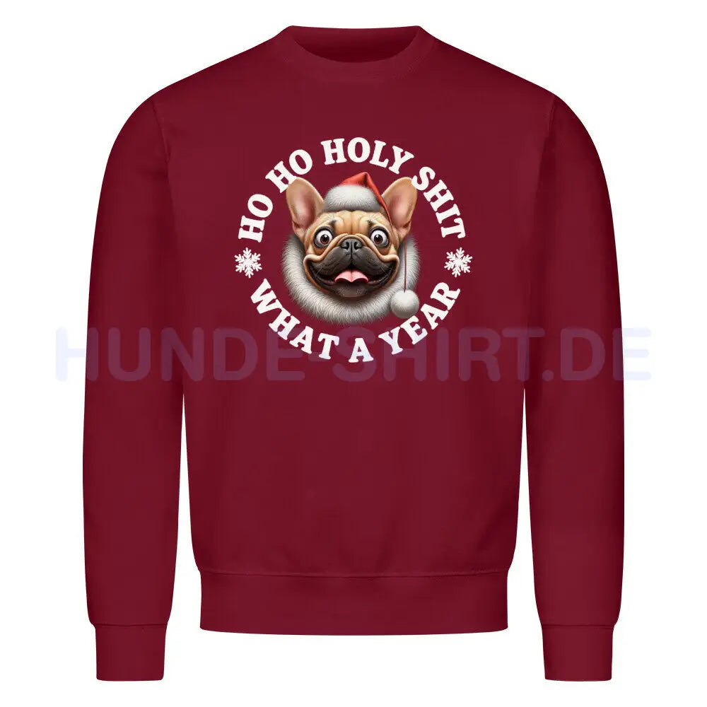 Premium Sweatshirt "Frenchie Fawn - HO HO..." Burgunder – hunde-shirt.de